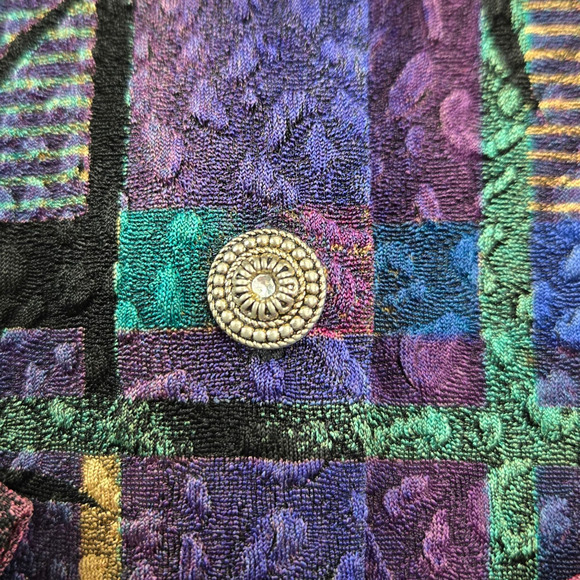 Vintage 90s Purple Jacquard Dress Set Jacket Career Party Two Piece Set Size 12 - Picture 7 of 16